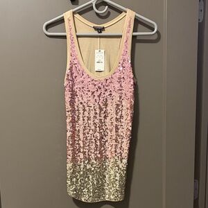 Express Ombre Pink and Gold Sequin Tank Top